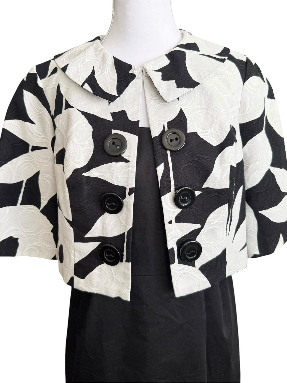Coldwater Creek Dress w/ Jacket Set Outfit Suit Black White Floral 10P 10 Petite - Picture 4 of 7